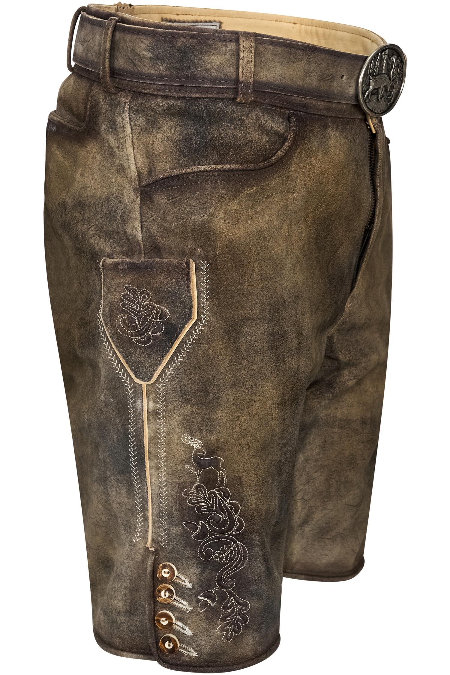 Gamsbock Lederhose Kiefer in Grau